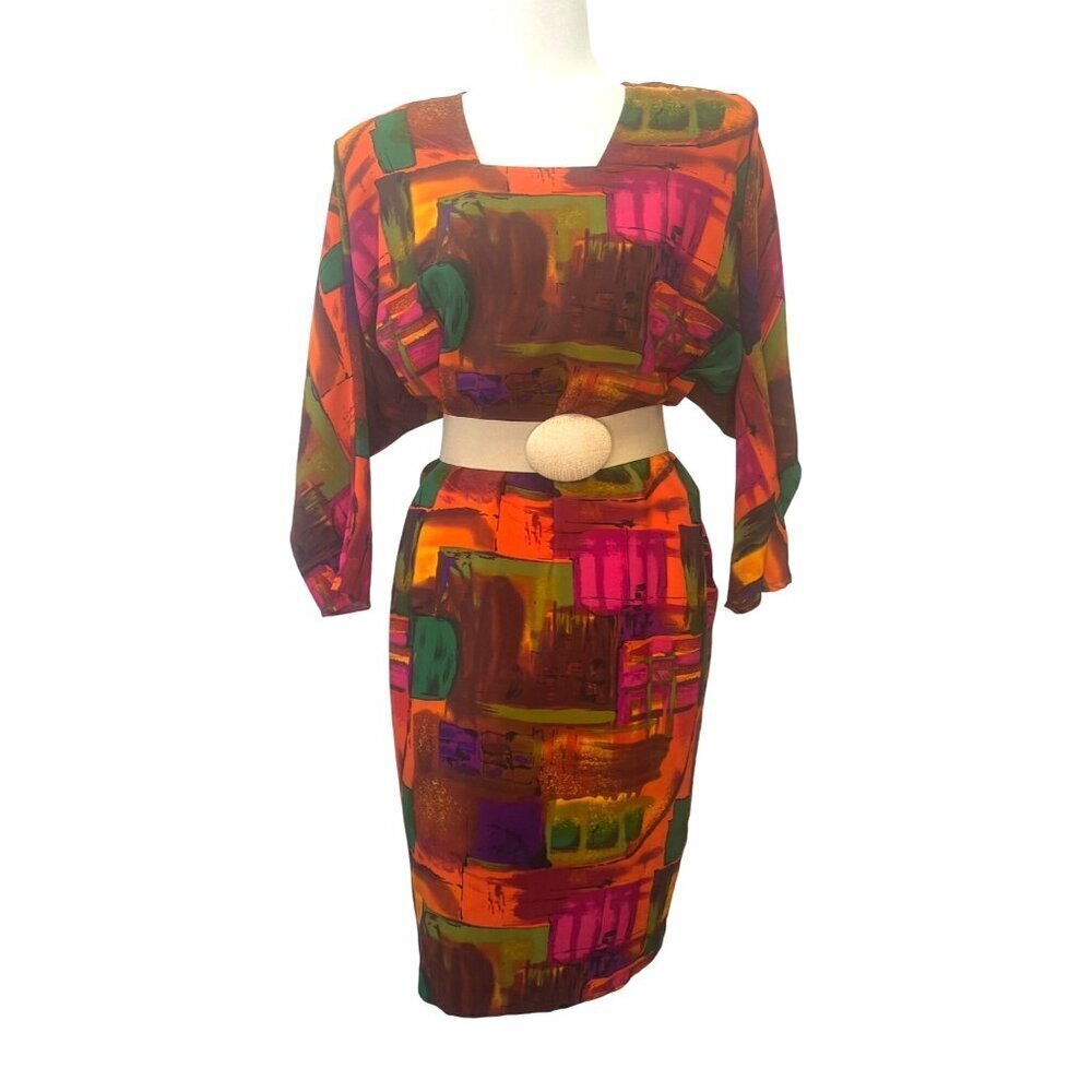 Anthony Mark Hankins Vintage Bright 80s 90s Art Deco Abstract Dress Size 12
